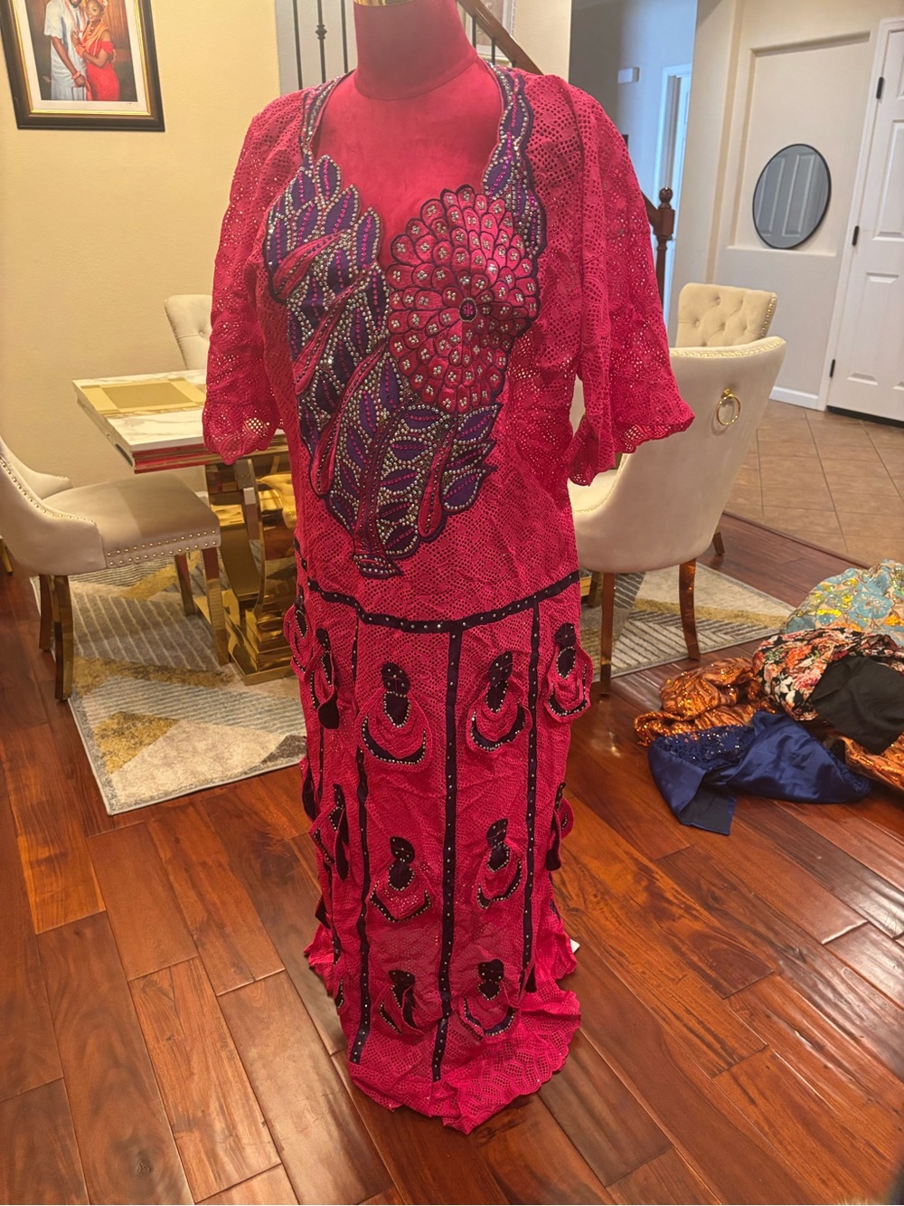 Hand Crafted Hot Pink Embellished Maxi Dress